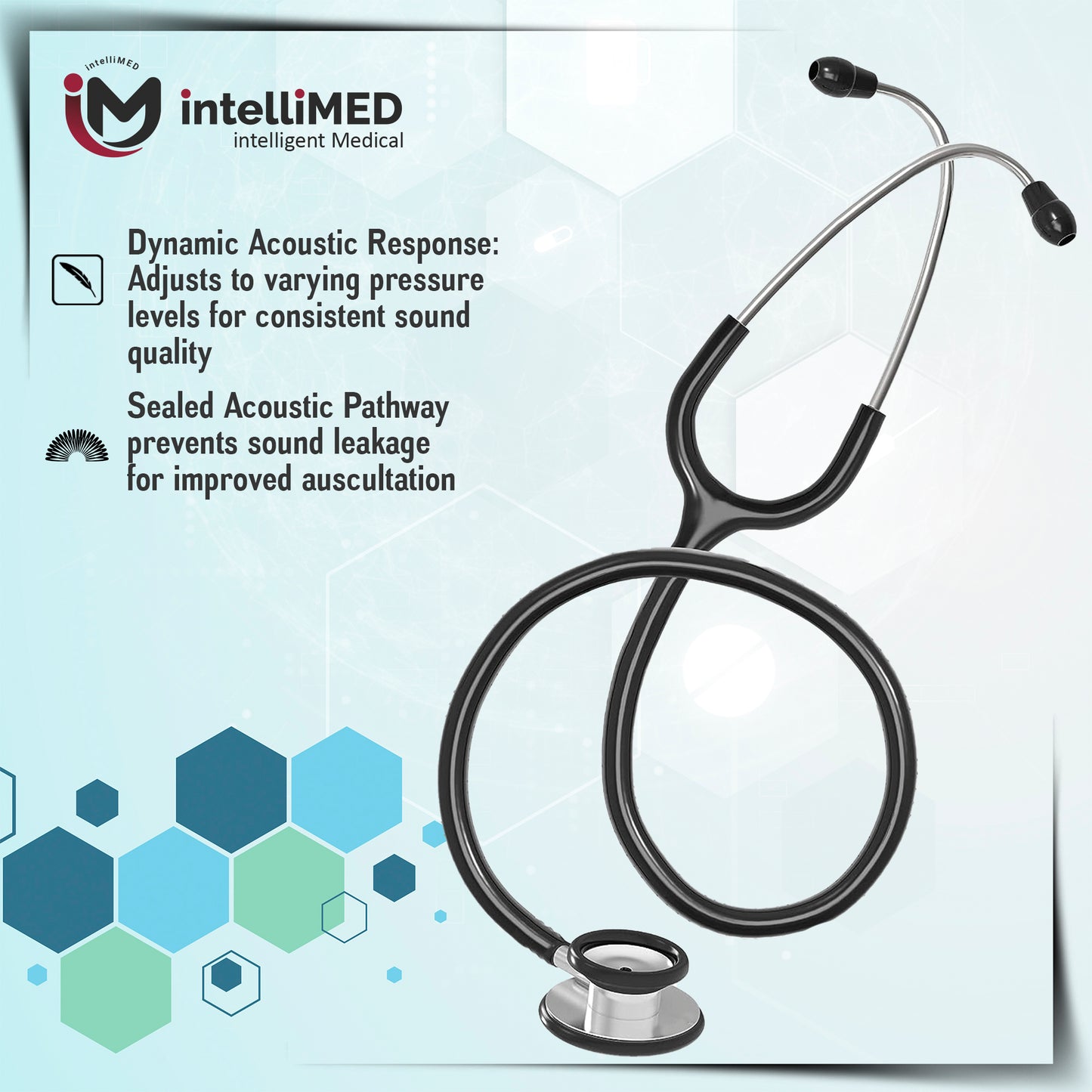 intelliMED Practitioner's Stethoscope, Featherweight Acoustic Stethoscope, 1 Year Warranty