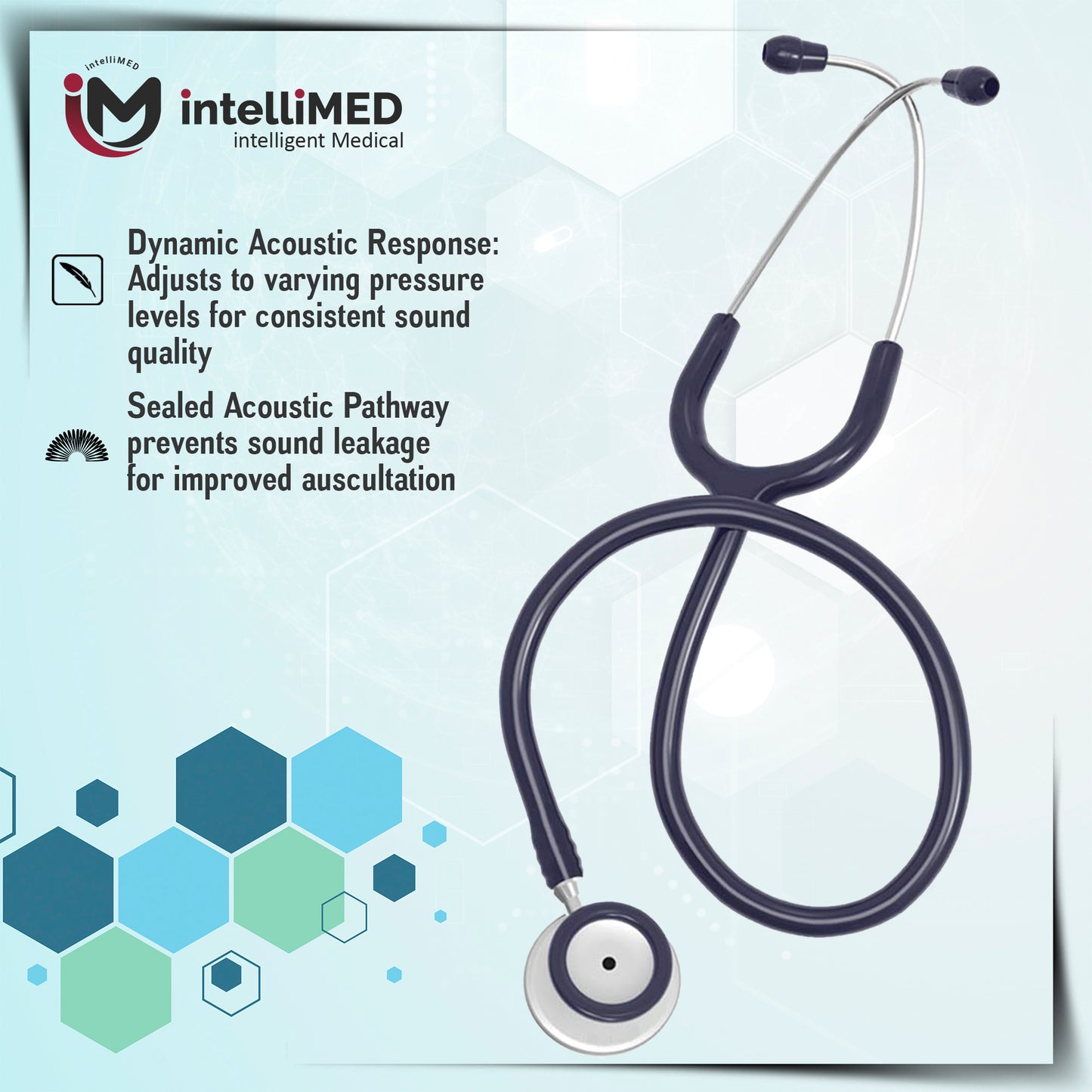 intelliMED Practitioner's Stethoscope, Featherweight Acoustic Stethoscope, 1 Year Warranty