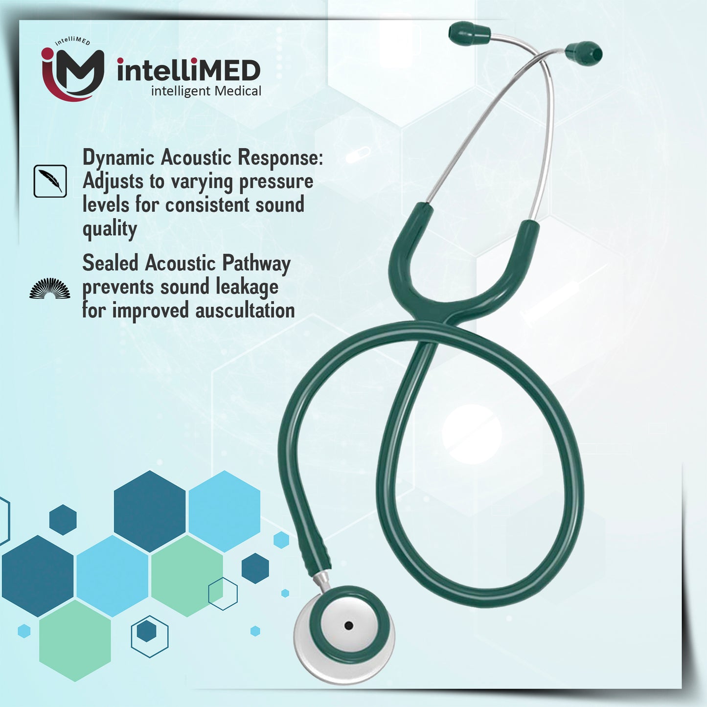 intelliMED Practitioner's Stethoscope, Featherweight Acoustic Stethoscope, 1 Year Warranty