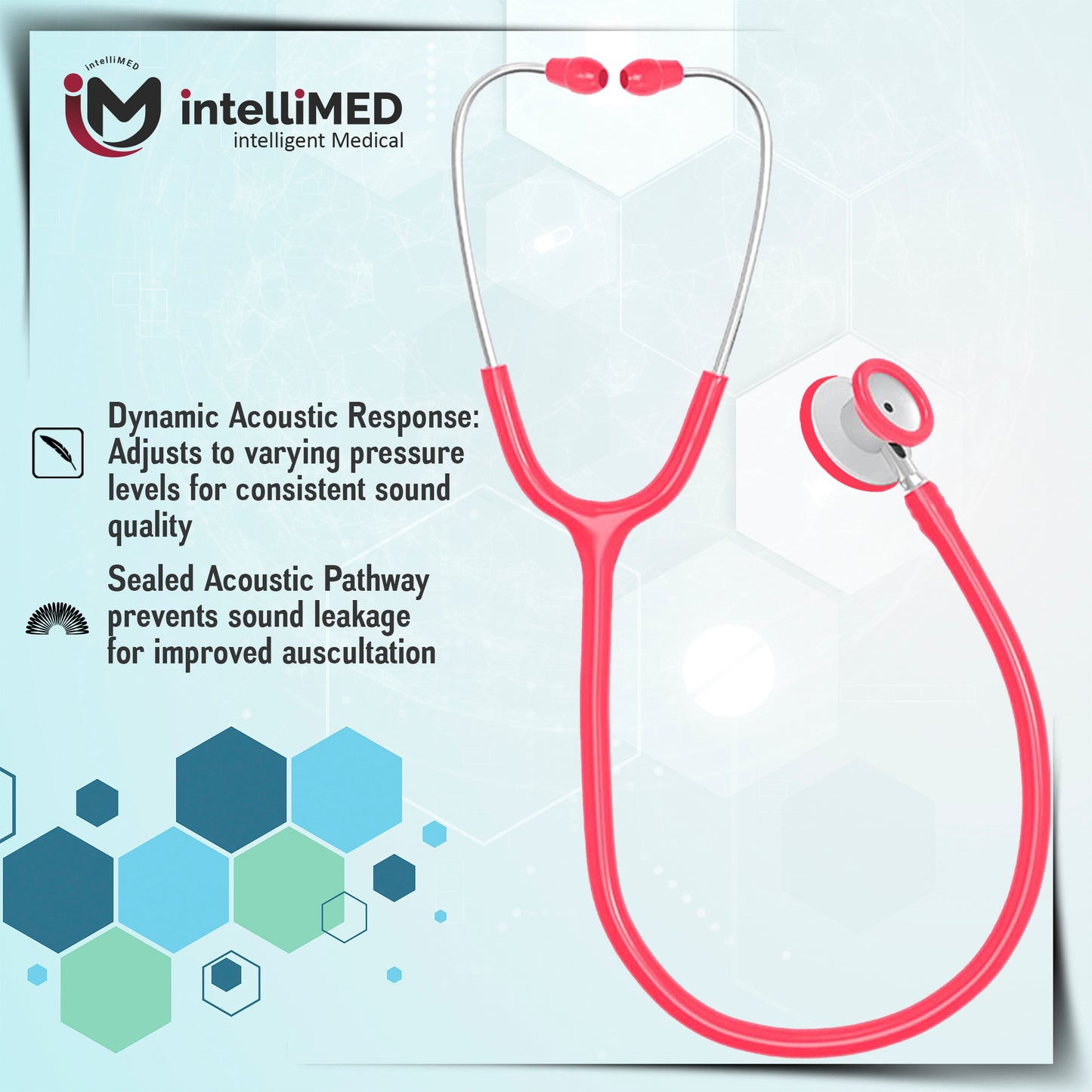 intelliMED Practitioner's Stethoscope, Featherweight Acoustic Stethoscope, 1 Year Warranty