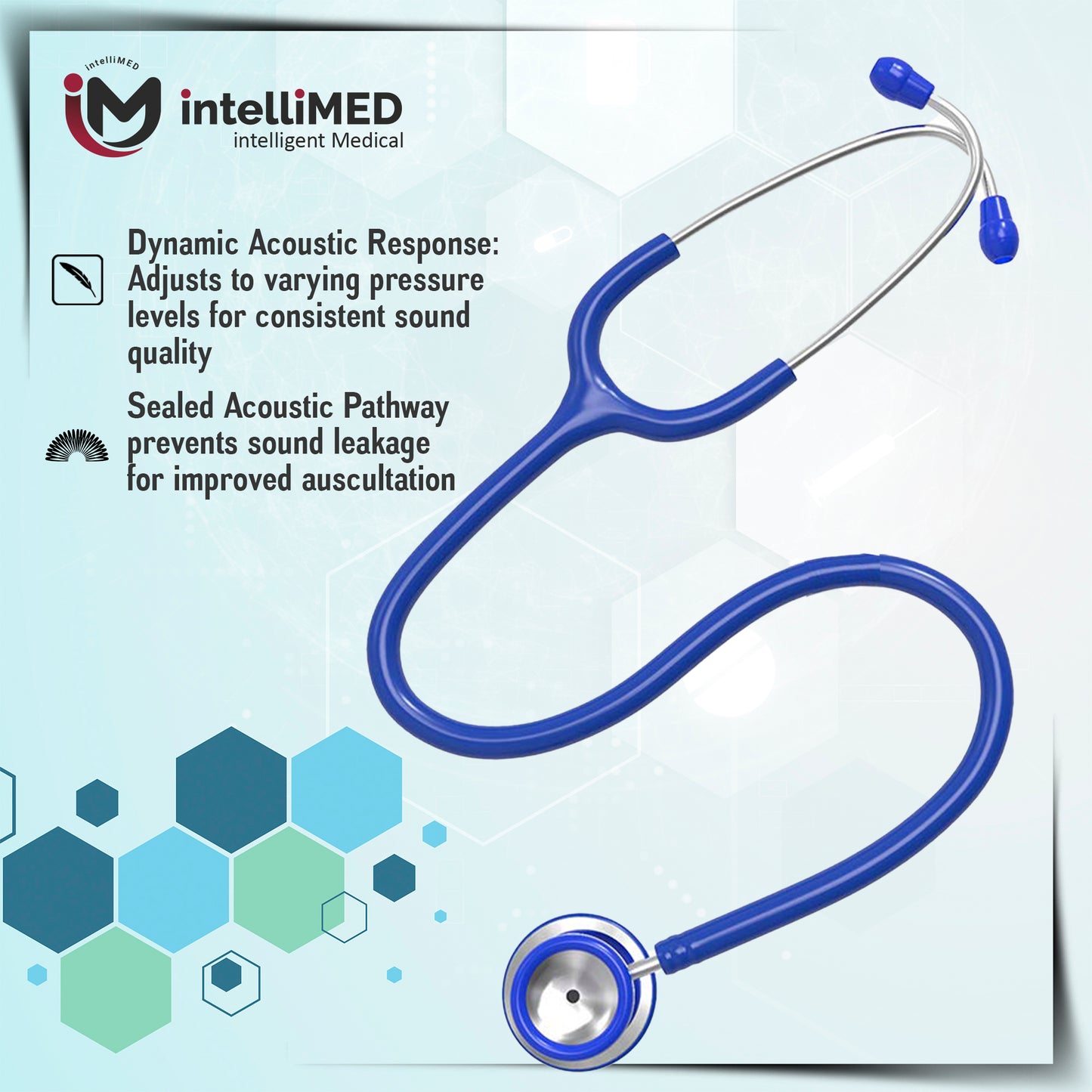 intelliMED Practitioner's Stethoscope, Featherweight Acoustic Stethoscope, 1 Year Warranty