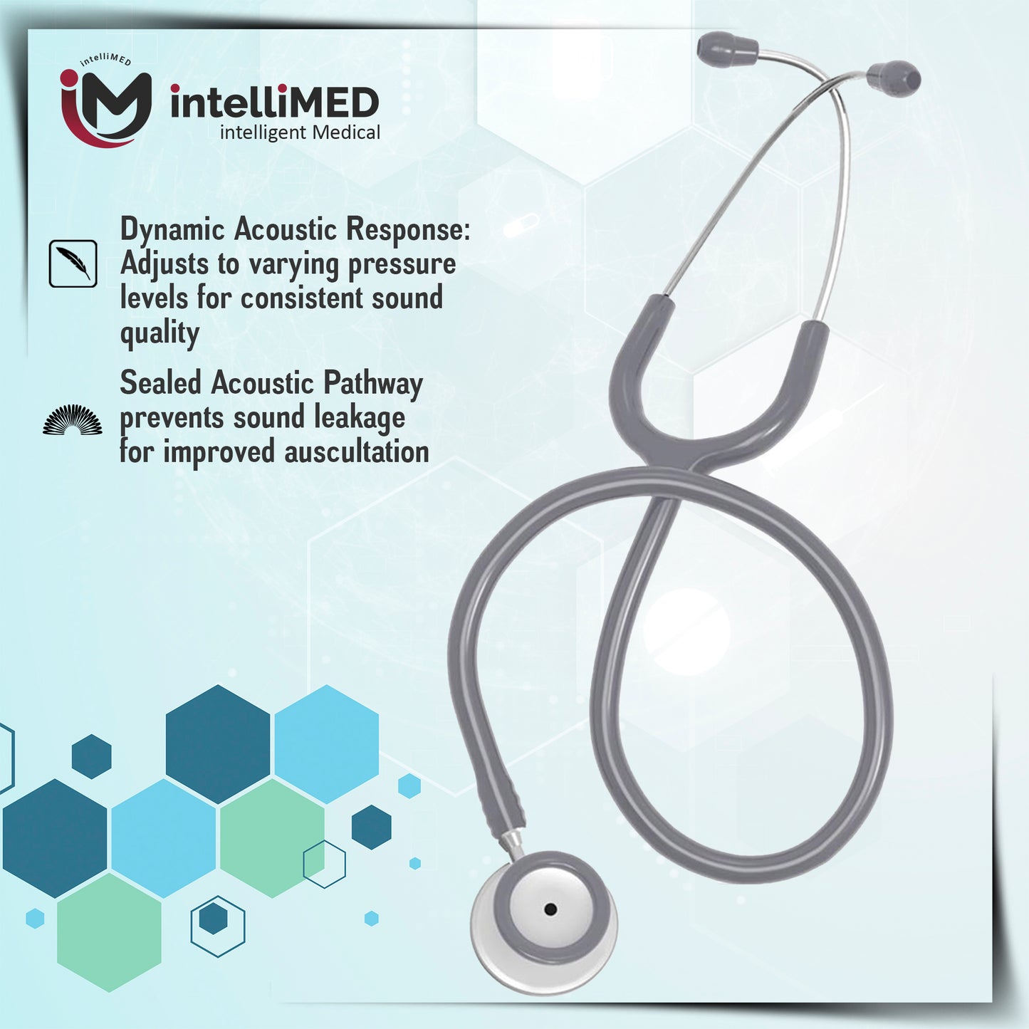 intelliMED Practitioner's Stethoscope, Featherweight Acoustic Stethoscope, 1 Year Warranty