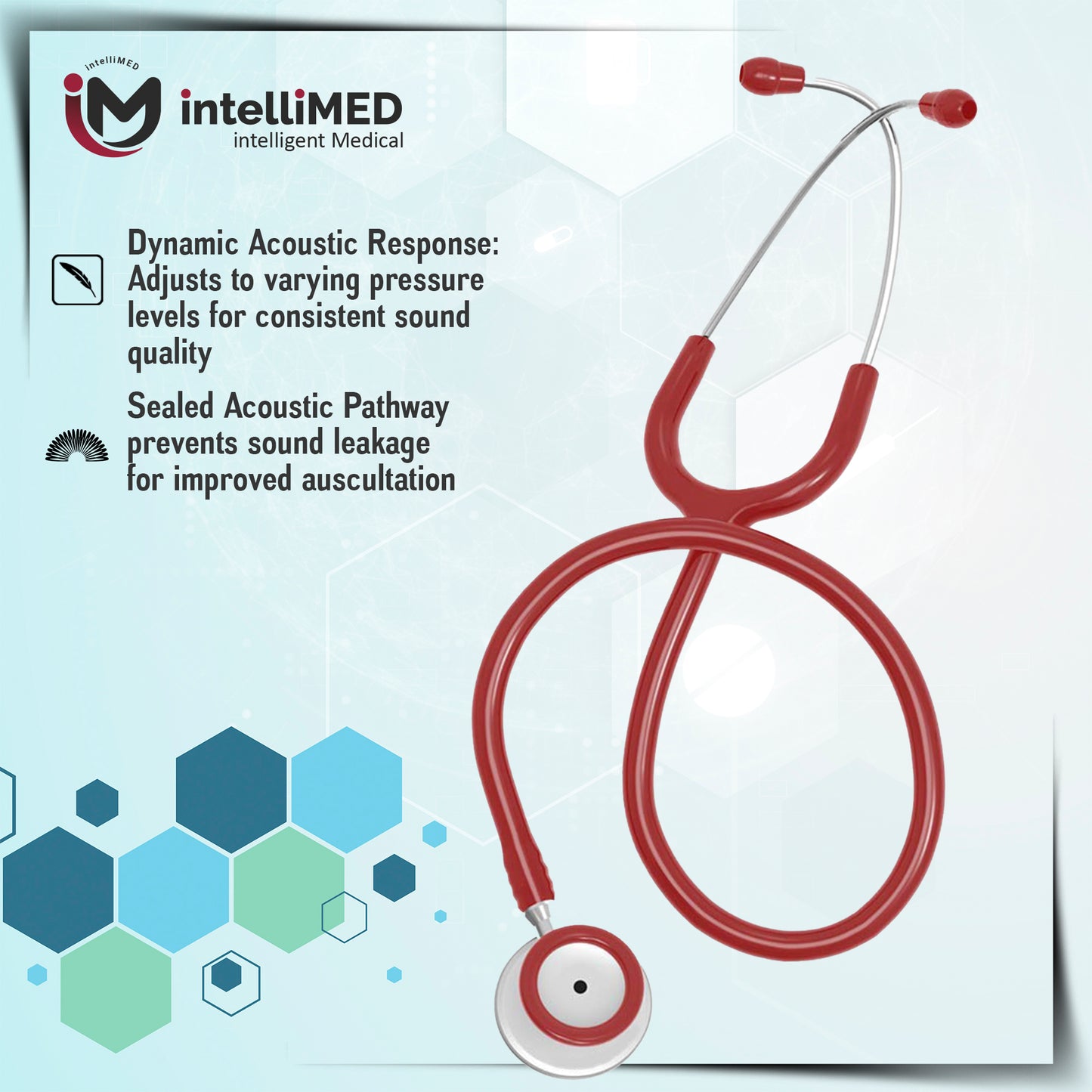 intelliMED Practitioner's Stethoscope, Featherweight Acoustic Stethoscope, 1 Year Warranty