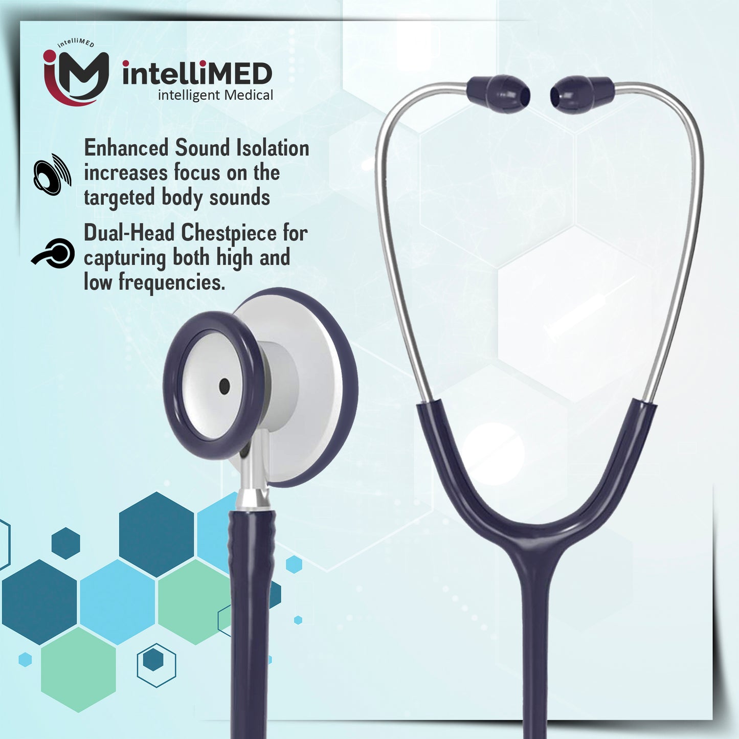 intelliMED Practitioner's Stethoscope, Featherweight Acoustic Stethoscope, 1 Year Warranty