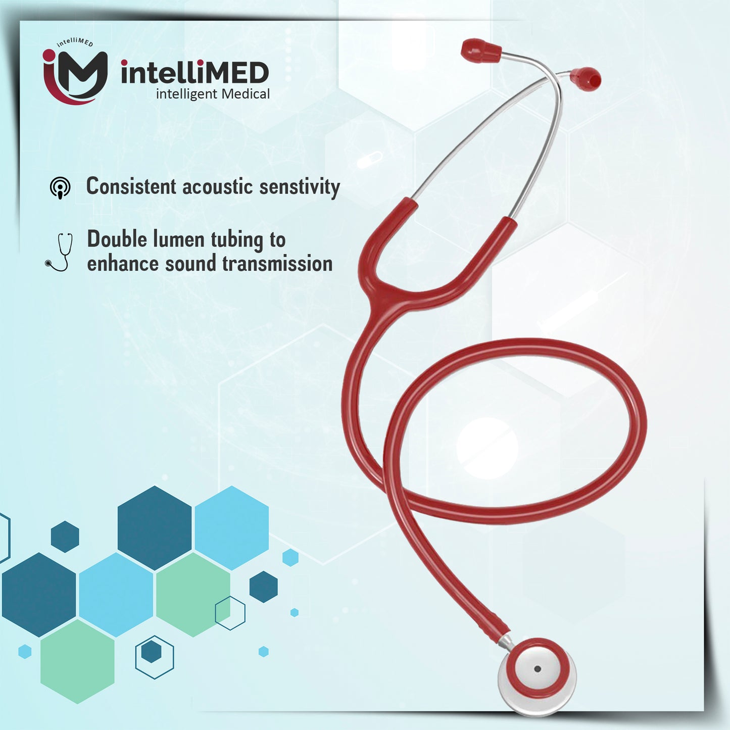 intelliMED Practitioner's Stethoscope, Featherweight Acoustic Stethoscope, 1 Year Warranty