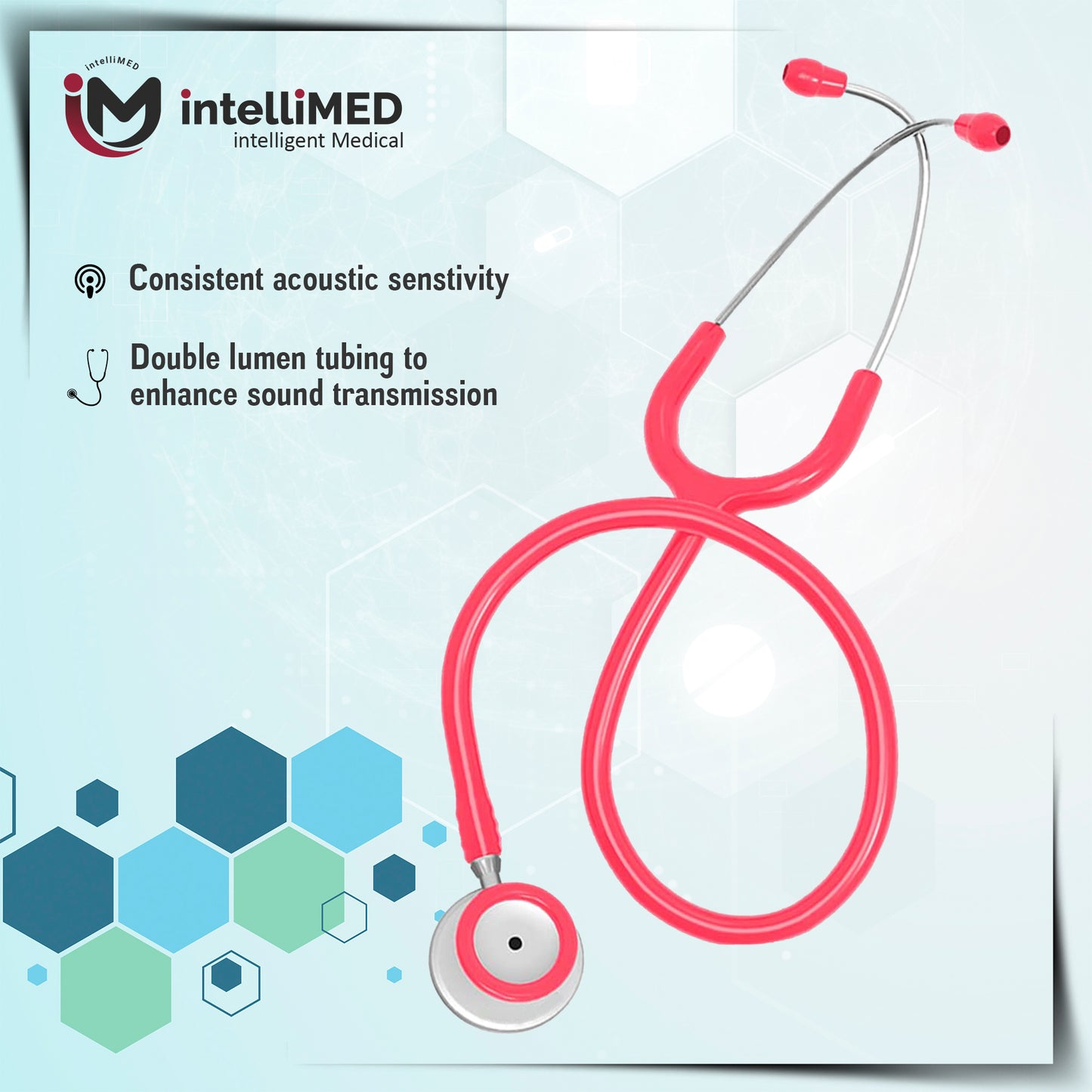 intelliMED Practitioner's Stethoscope, Featherweight Acoustic Stethoscope, 1 Year Warranty