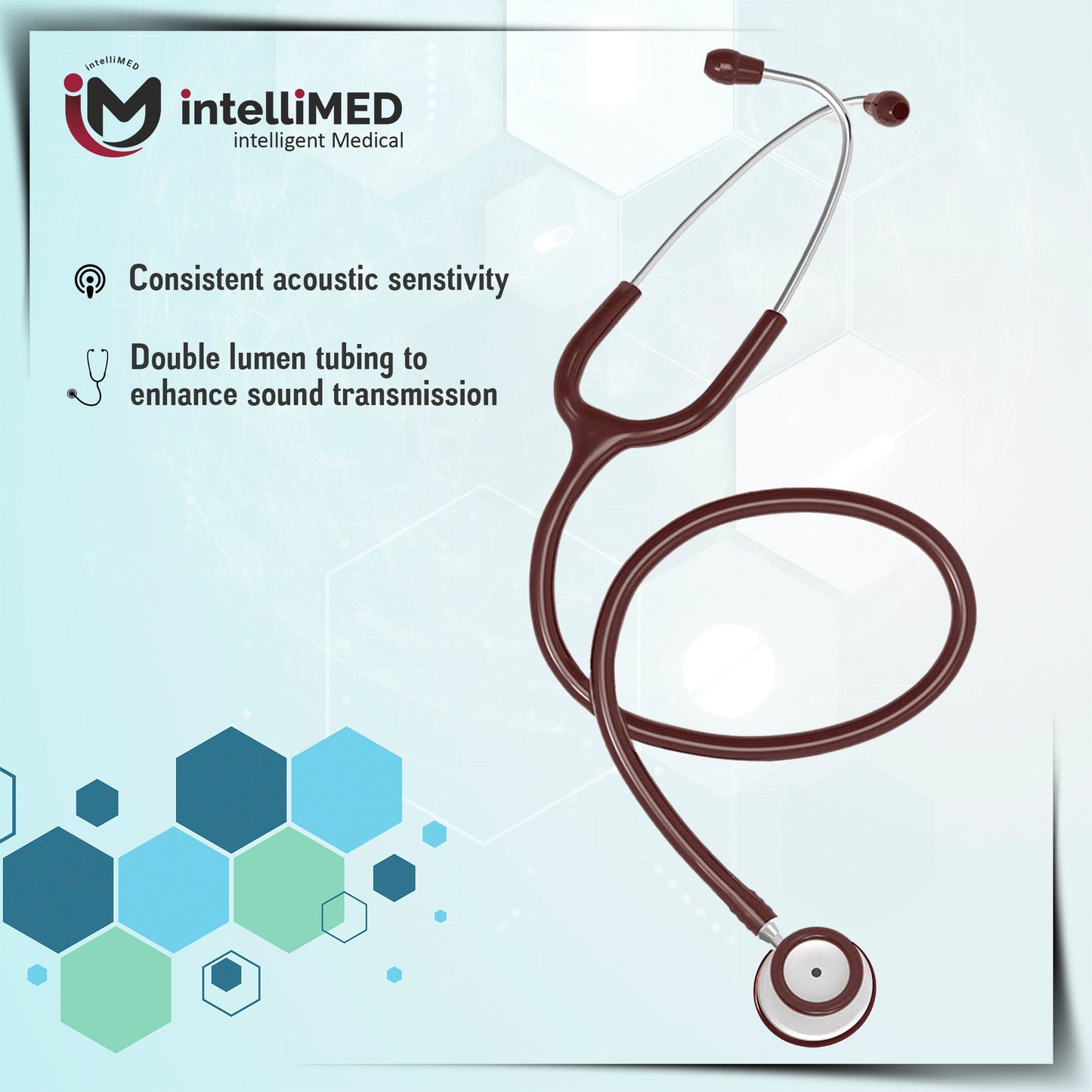 intelliMED Practitioner's Stethoscope, Featherweight Acoustic Stethoscope, 1 Year Warranty