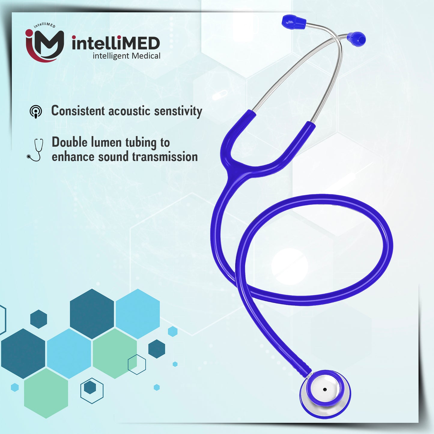 intelliMED Practitioner's Stethoscope, Featherweight Acoustic Stethoscope, 1 Year Warranty